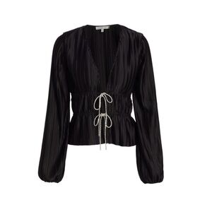 Wayf “Payton” Tie Front Black Long Sleeve Top